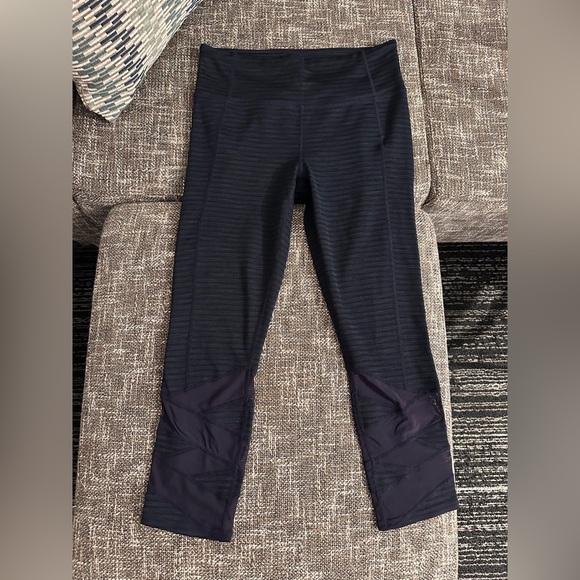 Athleta Mantra navy blue herringbone crop gym leggings mesh yoga Small - Picture 3 of 10